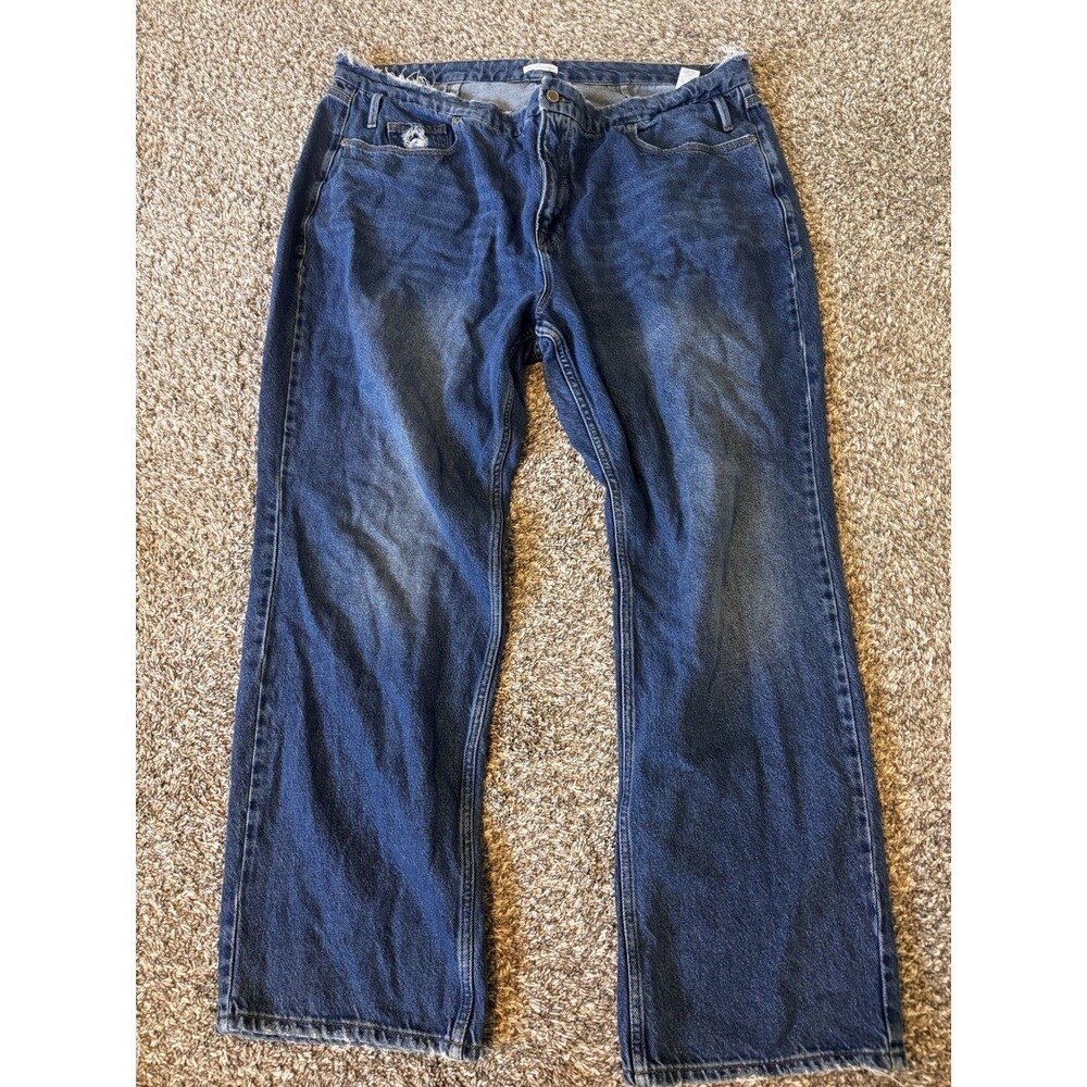 Good American Jeans Womens 18 Wide Leg High Rise Blue Denim Distressed Raw Waist